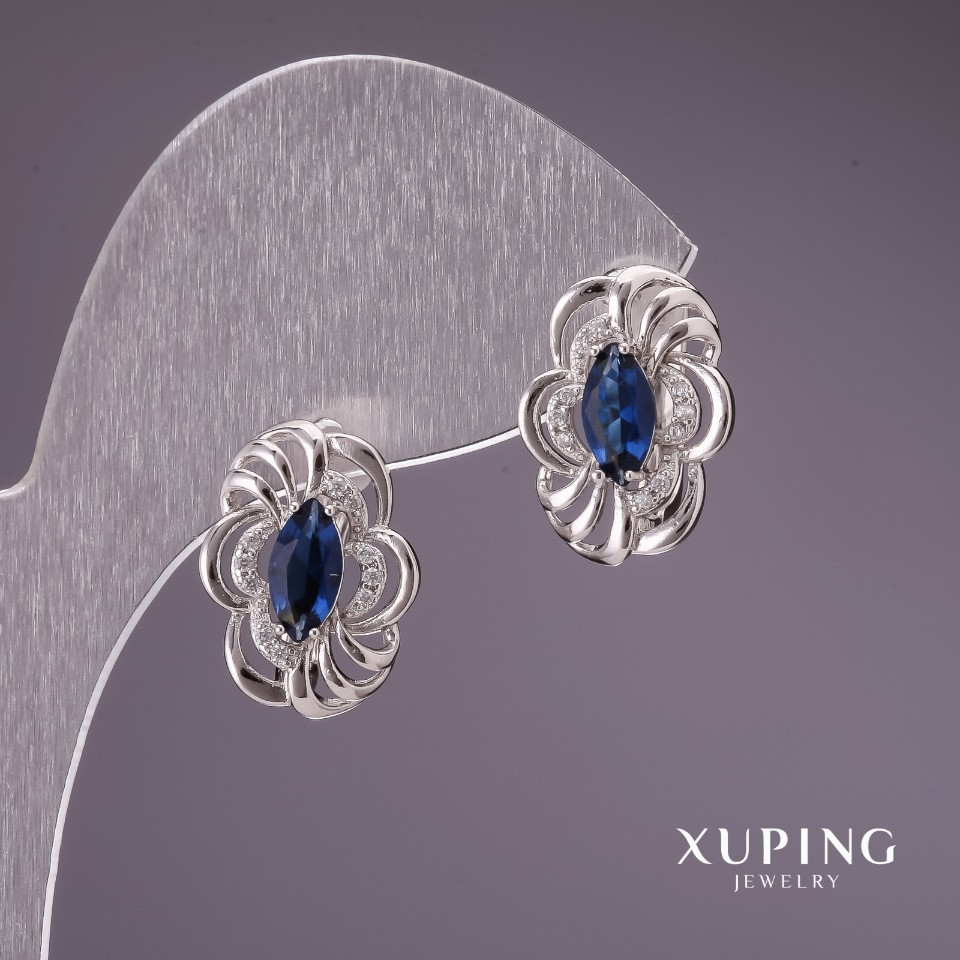 Сережки Xuping з синіми каменями 17х12мм родій