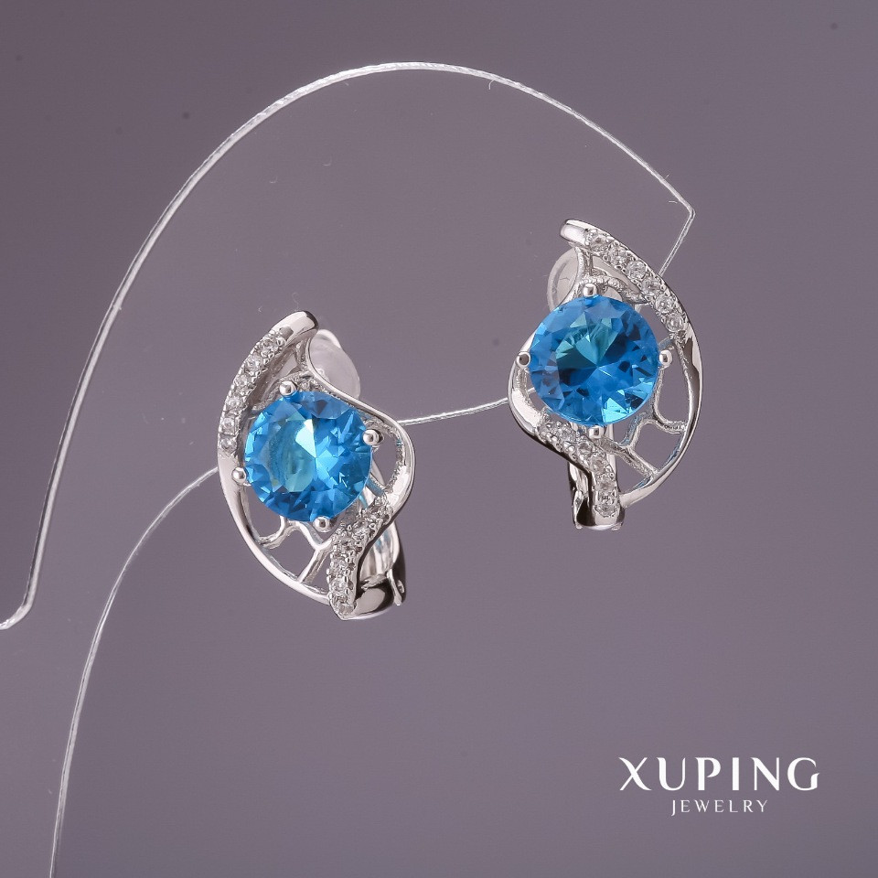 Сережки Xuping з блакитними камінням 17х11мм родій