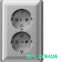 Розетка подвійна з з/к з захистом Gira 078326 алюміній.