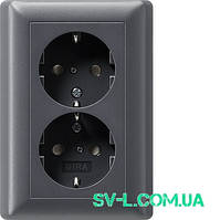 Розетка подвійна з з/к з захистом Gira 078328 антрацит.