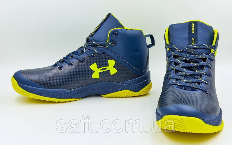 Обувь для баскетбола мужская Under Armour (41-45) (PU, темно-синий-желтый) - фото 2 - id-p985075099