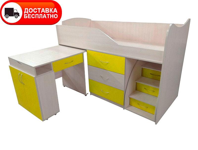 Ліжко-кімната Bed Room-5 жовте, висувна драбина-комод, висувний стіл, вибір кольору фасадів