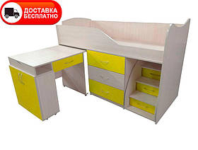 Ліжко-кімната Bed Room-5 жовте, висувна драбина-комод, висувний стіл, вибір кольору фасадів