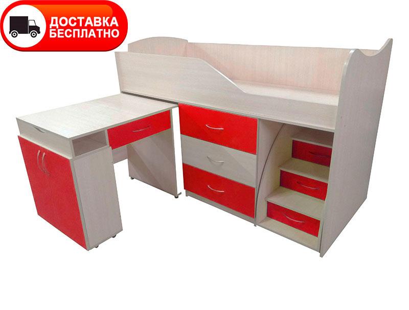 Ліжко-кімната Bed Room-5 червона, висувна драбина-комод, висувний стіл, вибір кольору фасадів