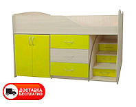Детская кровать-комната Bed Room-5 цвет желтый, выдвижная лестница-комод, выдвижной шкаф, выбор цвета фасадов