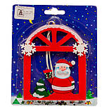 Ялинкова іграшка фігурка Дід Мороз у віконці, 12х15 см, червоний, дерево (060368-1), фото 2