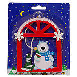 Ялинкова іграшка фігурка Ведмідь у віконці, 13х15 см, червоний, дерево (060375-1), фото 2