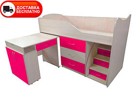 Ліжко-кімната Bed Room-5 малинова (рожева), висувна драбина-комод, висувний стіл, вибір кольору фасадів