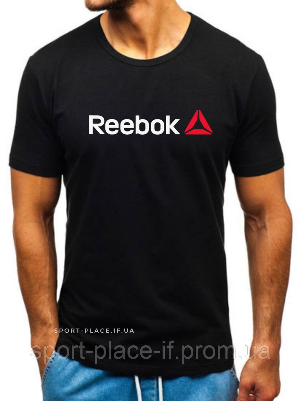 Чоловіча футболка Reebok (Рібок) чорна (велика емблема) бавовна