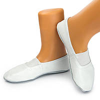 Детские белые кожаные чешки для гимнастики (14-22 см), спортивные чешки из натуральной кожи. БЕЛЫЕ
