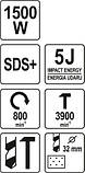 Перфоратор мережевий 1500 Вт SDS-Plus YATO YT-82127 (Польща), фото 4