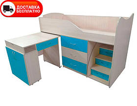 Ліжко-кімната Bed Room-5 колір блакитний, висувна драбина-комод, висувний стіл, вибір кольору фасадів