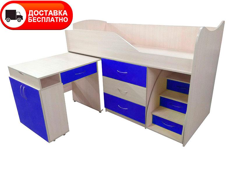 Ліжко-горище Bed Room-5 синя, висувні сходи-комод, висувний стіл, вибір кольору фасадів