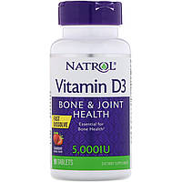 Natrol, Вітамін D3, швидкорозчинний, зі смаком полуниці, 5 000 МО, 90 таблеток