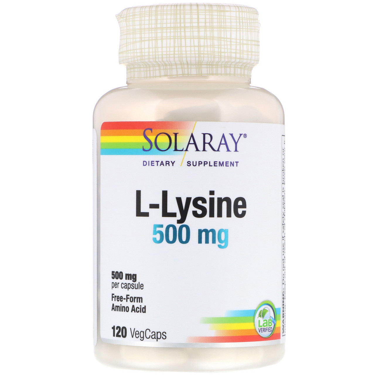 L-Лізин, L-Lysine, Solaray, 500 мг, 120 капсул вегетаріанських