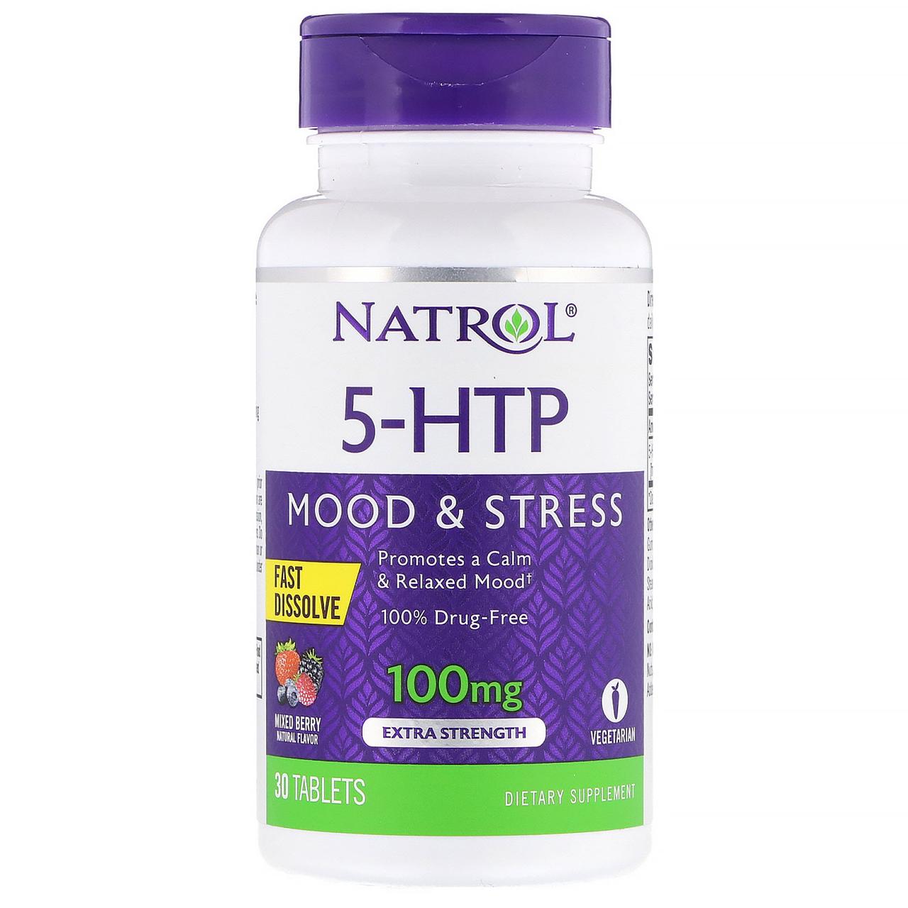 Natrol, 5-HTP, швидкорозчинний, особливо ефективний, смак диких ягід, 100 мг, 30 таблеток