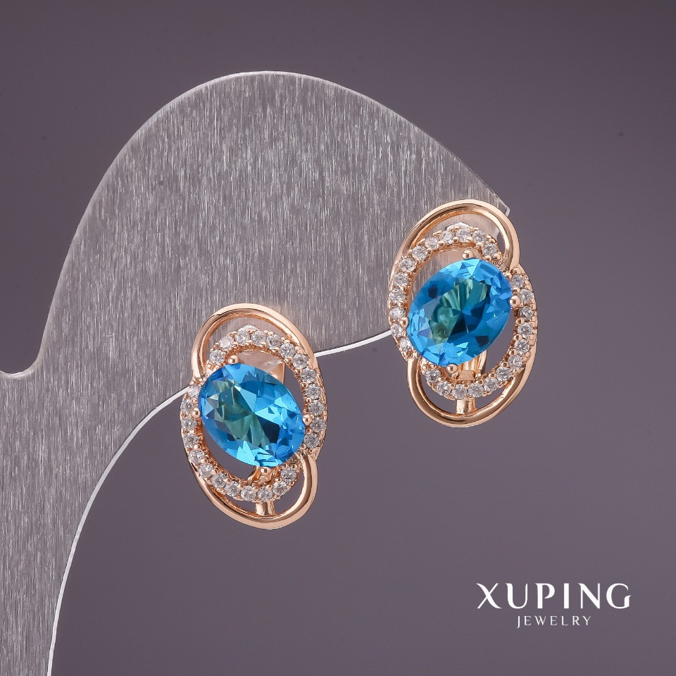 Сережки Xuping з блакитними камінням 18х12мм позолота 18к