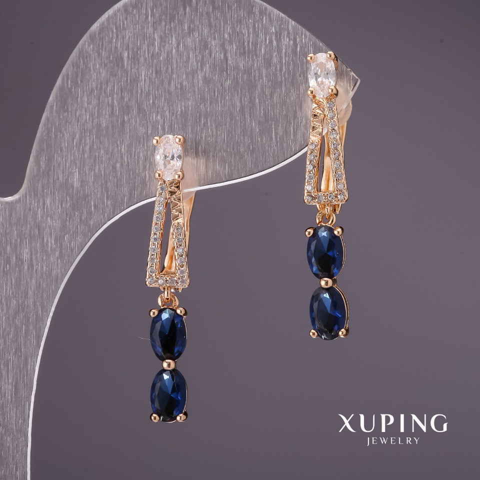 Сережки Xuping з синіми каменями 4х30мм позолота 18к