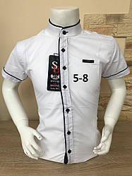 Дитяча біла сорочка з коротким рукавом, 5-8 років стійка