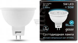 Лампа  Gauss Black LED MR16 GU5.3 5W 4100K (art 101505205)