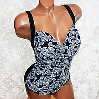 Великий 58 розмір! Стильний закритий чорний купальник для пишних красунь, з чашкою
