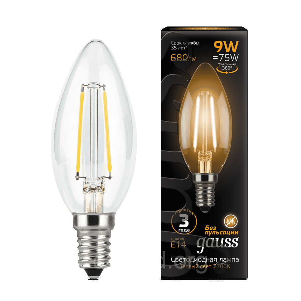 Лампа світлодіодна Gauss Black Filament CF37 9 Вт E14 2700К 220В (art 103801109)