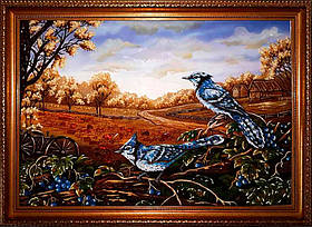 Картина з бурштину "Сойки"