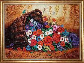 Картина з бурштину "Кошик квітів"