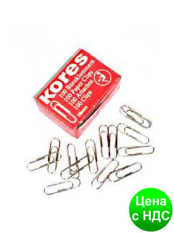 Скріпки 28 мм "Kores" 11984-28 нікельована (100 шт), фото 2