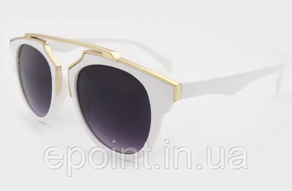 Жіночі сонцезахисні окуляри, ретро — "очі кішечки", біла оправа, чорні лінзи , фото 1