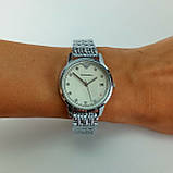 Маленькі, стильні годинники Emporio Armani на металевому браслеті, з сріблястим циферблатом, з датою, срібло, фото 4