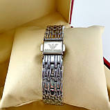 Маленькі, стильні годинники Emporio Armani на металевому браслеті, з сріблястим циферблатом, з датою, срібло, фото 3