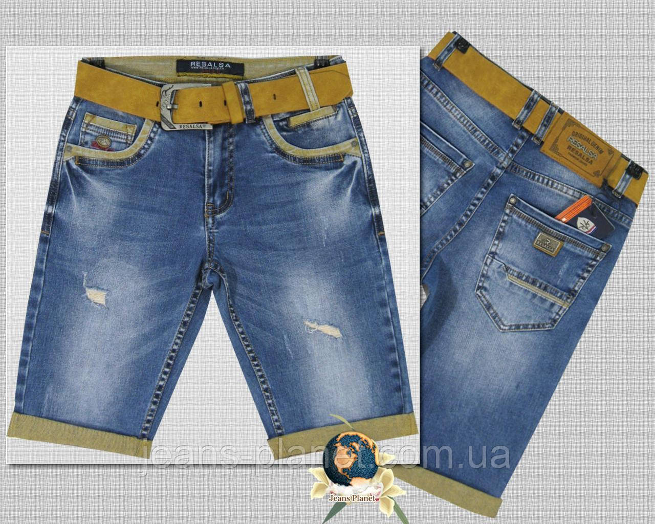 Шорти чоловічі джинсові молодіжні Resalsa протерті з ременем, фото 1