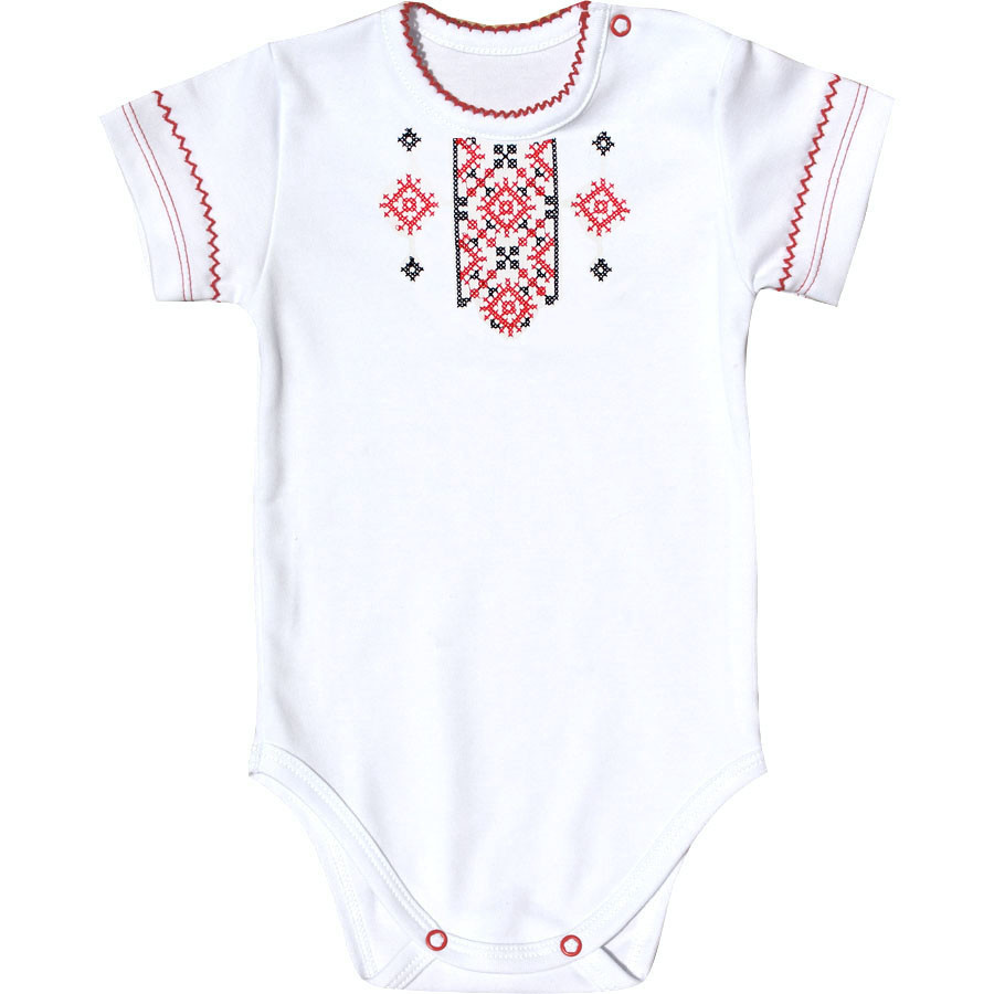 Вишиті боді дитячі для новонароджених дівчаток з українським орнаментом на короткий рукав літні, бавовняні, Ладан