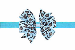 Леопардова дитяча пов'язка блакитна - розмір універсальний (на резинці), бантик 8см