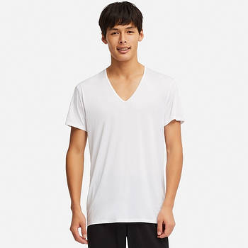 UNIQLO AIRism Чоловіча футболка з V-подібним вирізом (біла, XL)