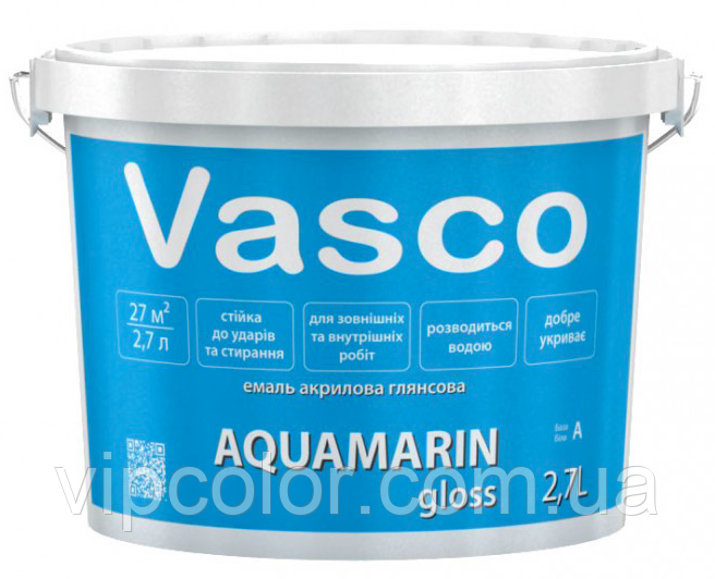VASCO AQUAMARIN gloss глянцева емаль для дерева та металу 9л