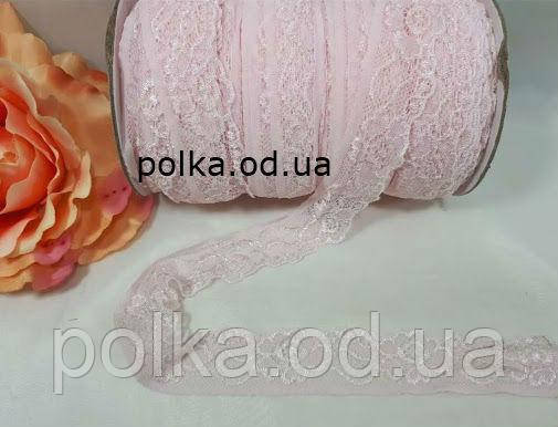Узкое стрейчевое кружево,ширина 2.5см,цвет нежно розовый(1уп-100ярдов=92м)