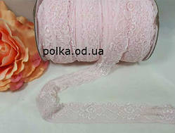Мереживо 25 мм стрейчеве ніжно-рожеве, ширина 2.5 см (1уп=92 м)