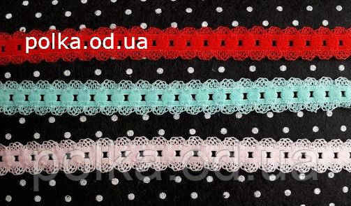 Гумка ажурна щільна, ширина 2 см, колір червоний,мінт, рожевий(1 уп = 46 м) Китай