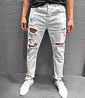 Мужские стильные джинсы / белые ( потёртые)