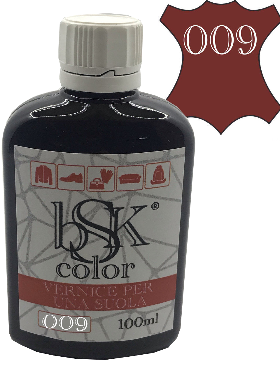 Фарба для гладкої шкіри "BSK color" бордового кольору 100 мл , фото 1