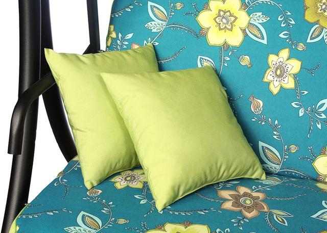Комплект к качели BALI COTON бирюзоый фон, бежевые, салатовые цветы 7018, 117, тент салатовый 2417 (2)