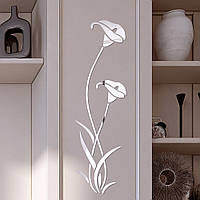 Декоративні дзеркальні наклейки на стіни "Квіти" (100х29 см). Інтер'єрні акрилові декор-наклейки, ХРОМ.