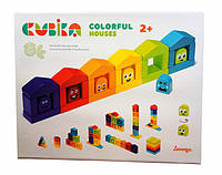 Игрушечный Деревянный конструктор кольорові будиночки Cubika "Цветные домики" 14866
