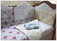 Бортики в детскую кроватку+плед+простыня на резинке+подушечка