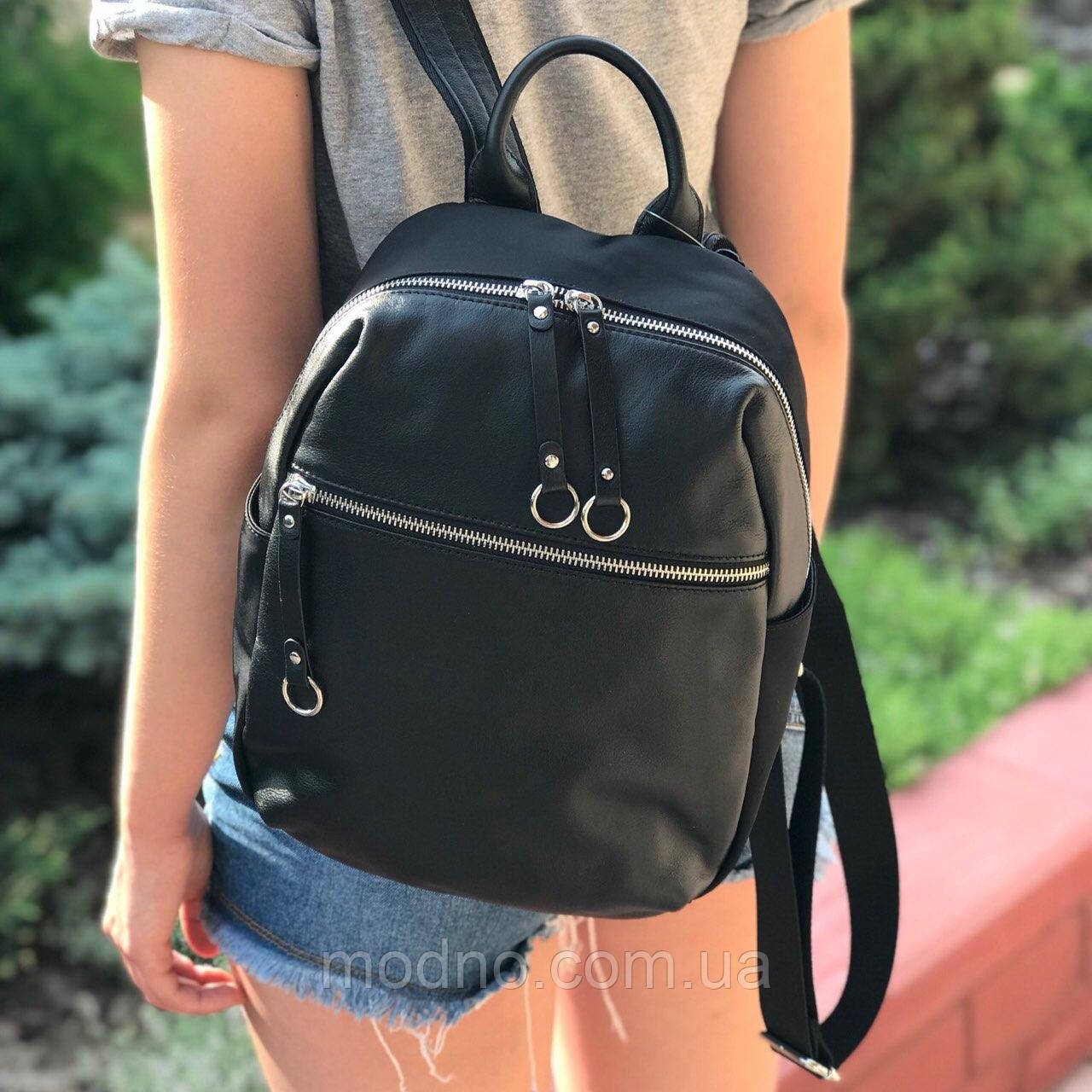 Купить Женский стильный кожаный городской рюкзак чёрный с доставкой по ...