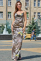 Летнее шелковое длинное платье в пол 42-48 размера кофейное
