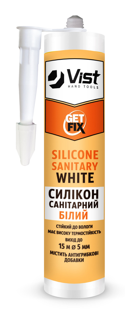 Герметик Getfix силиконовый санитарный белый 280 мл (12-270) - фото 1 - id-p365121360