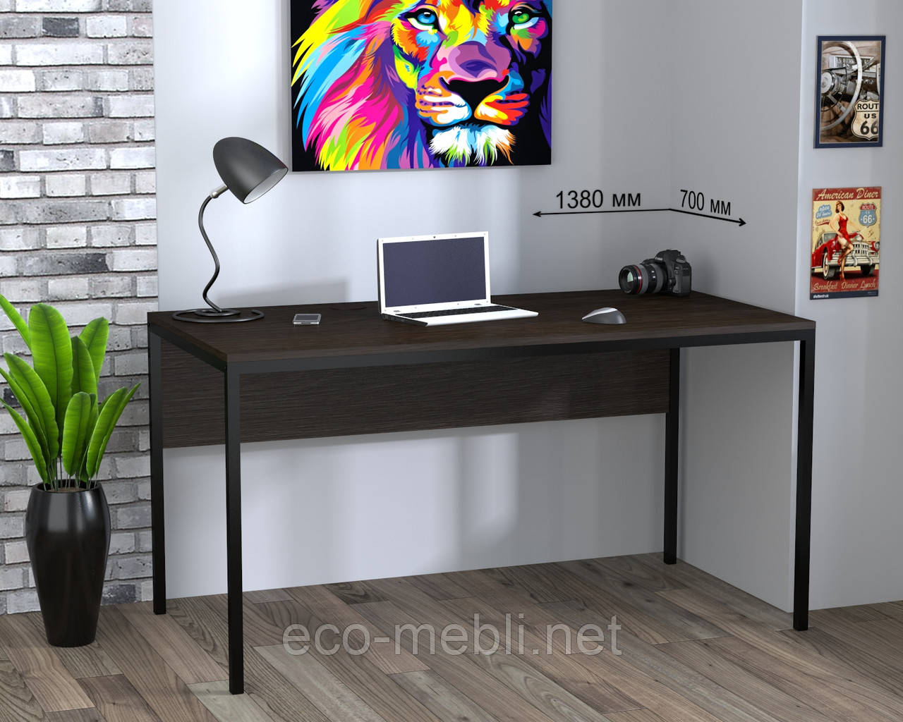 Письмовий стіл для дому та офісу L-3p Loft Design Чорний Матовий / Венге Корсика